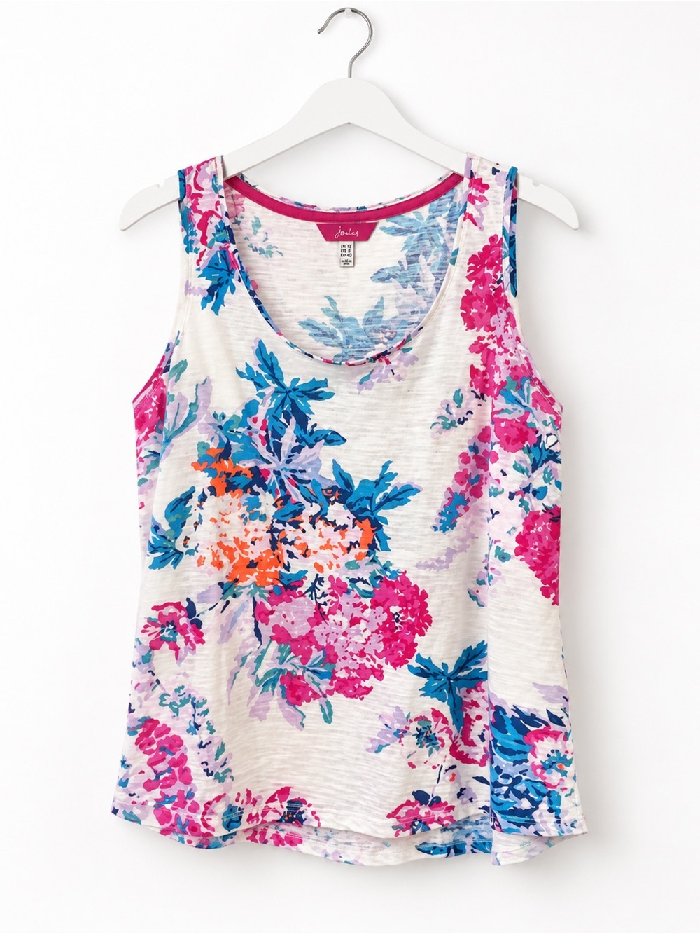 Joules Floral Tank Top Pink Blue White Sleeveless US 10 UK 14